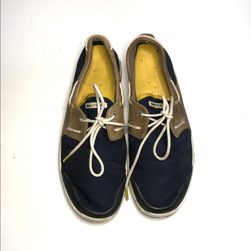 Nautica Boat Shoes Size 7.5 Mens Blue and Beige